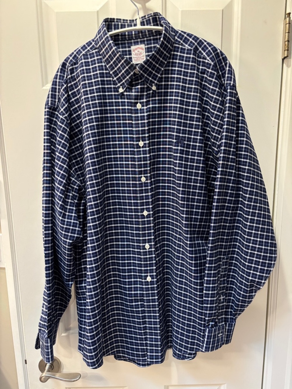 Brooks Brothers Navy and White Plaid Button-Down Polo Shirt